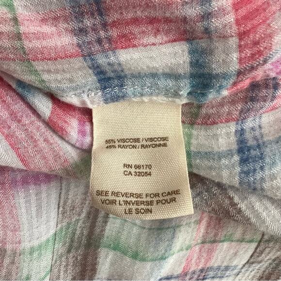 Free People We The Free No Limits Top pink blue plaid Button Up Button Back - Picture 4 of 5